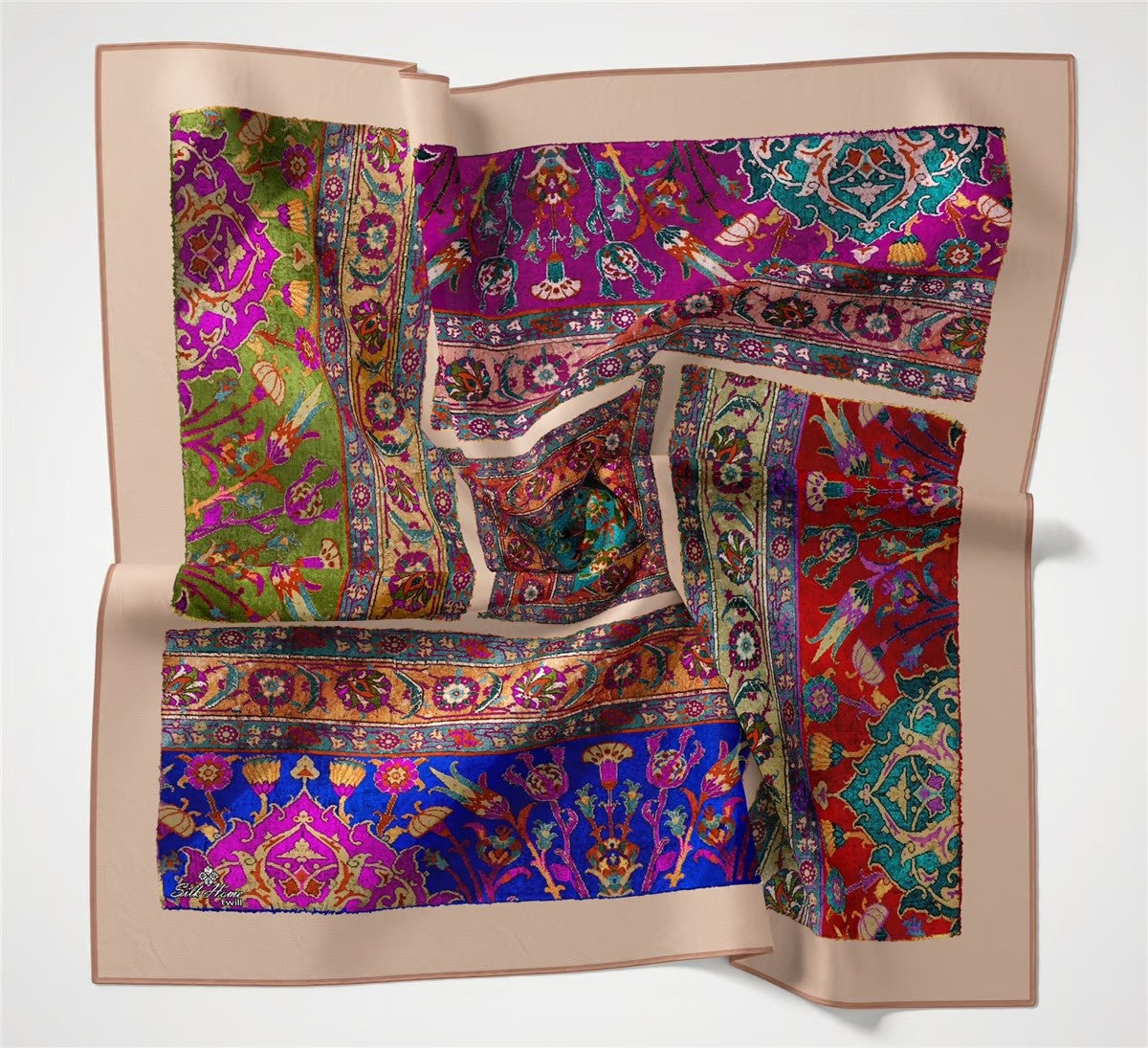 Silk Home Twill Eşarp Etnik Desen Sütlü Kahve