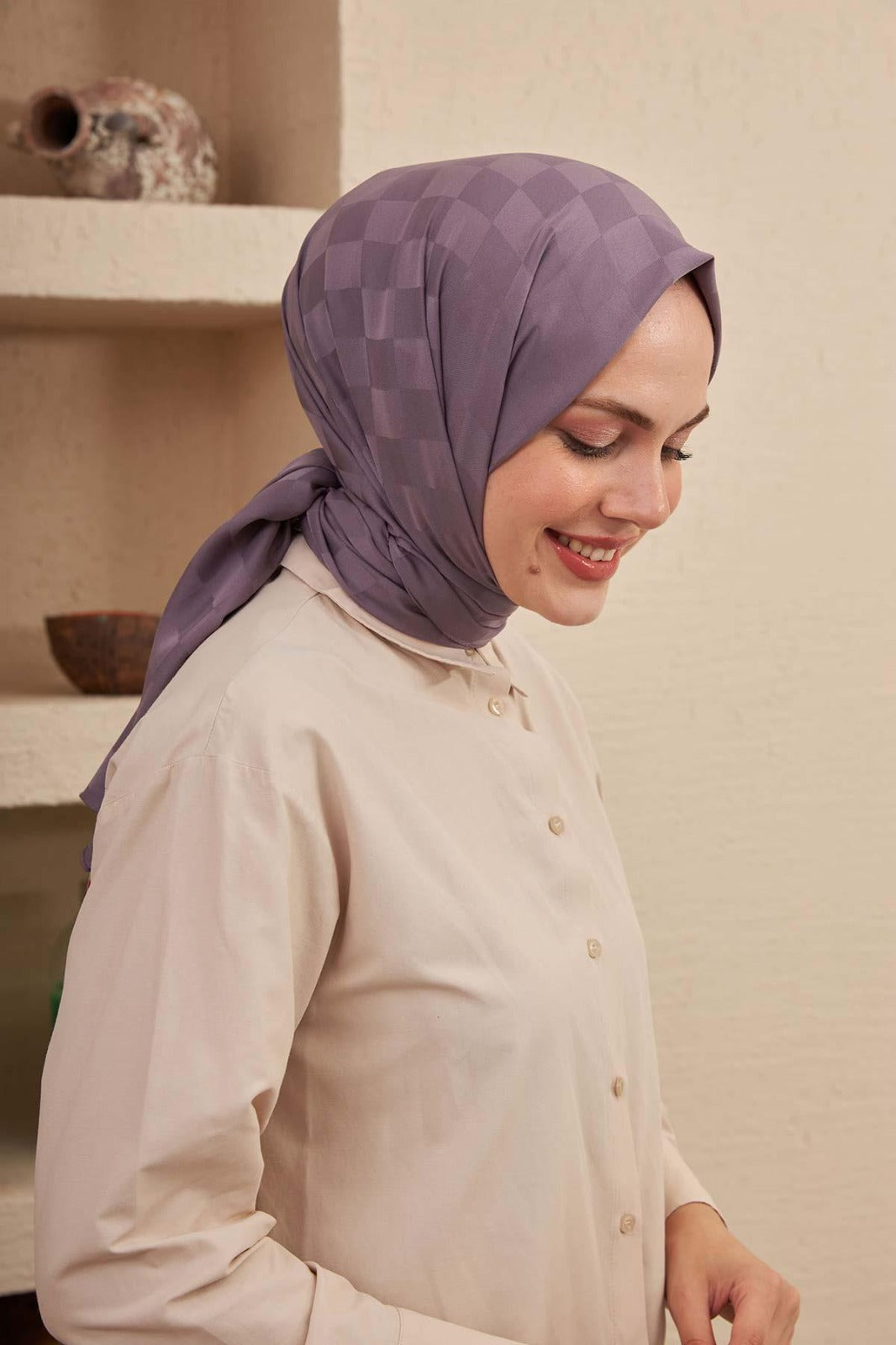 İpekhan Jakarlı Dama Desenli Şal