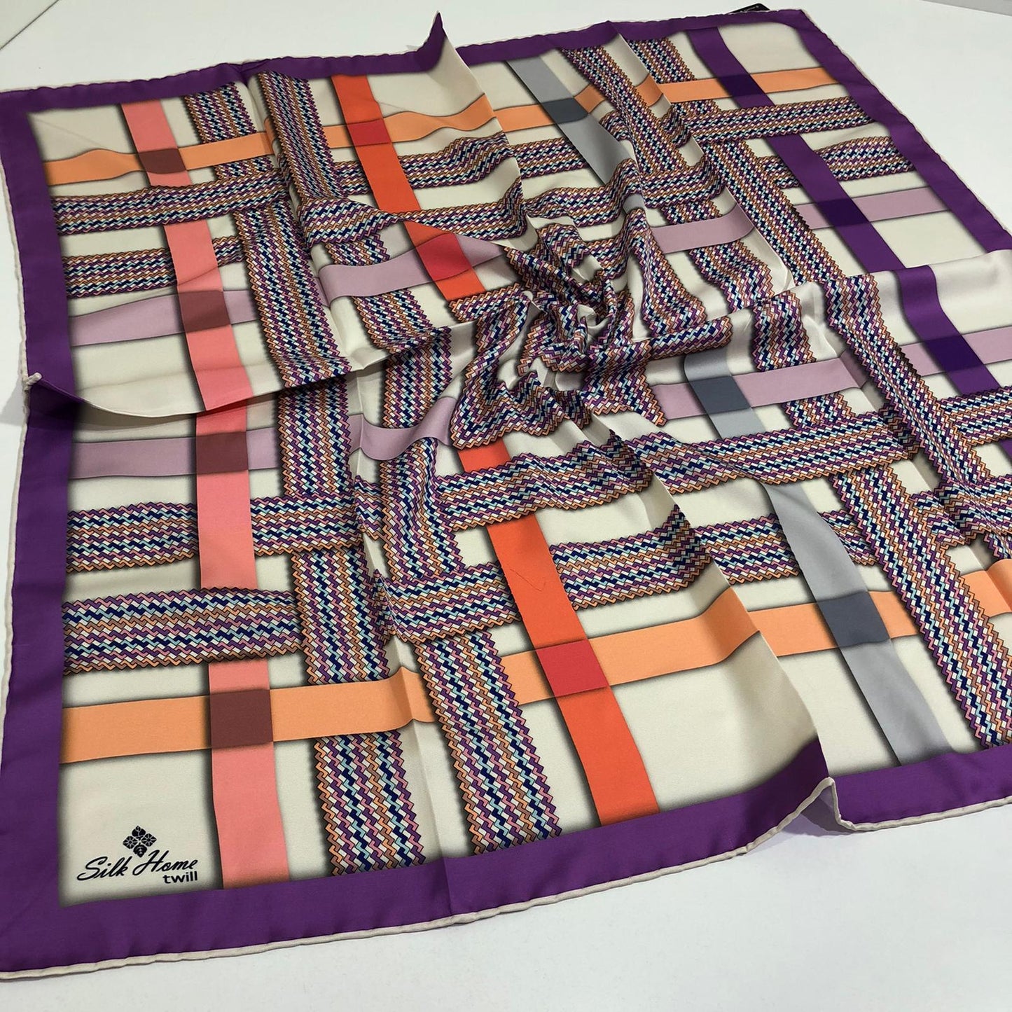 Silk Home Twill Eşarp Geo Çizgi Desen