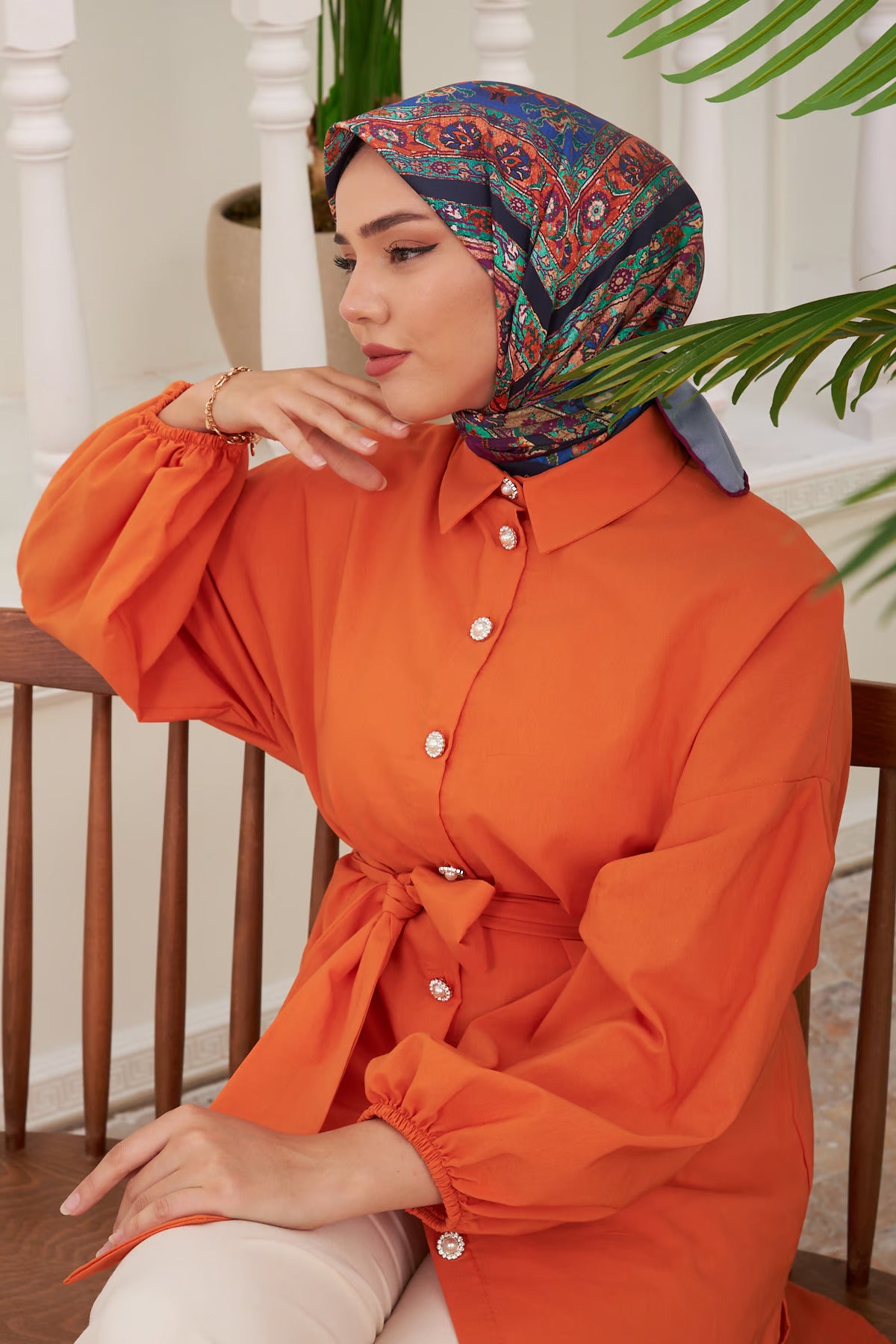 Silk Home Twill Eşarp Etnik Desen Bordo