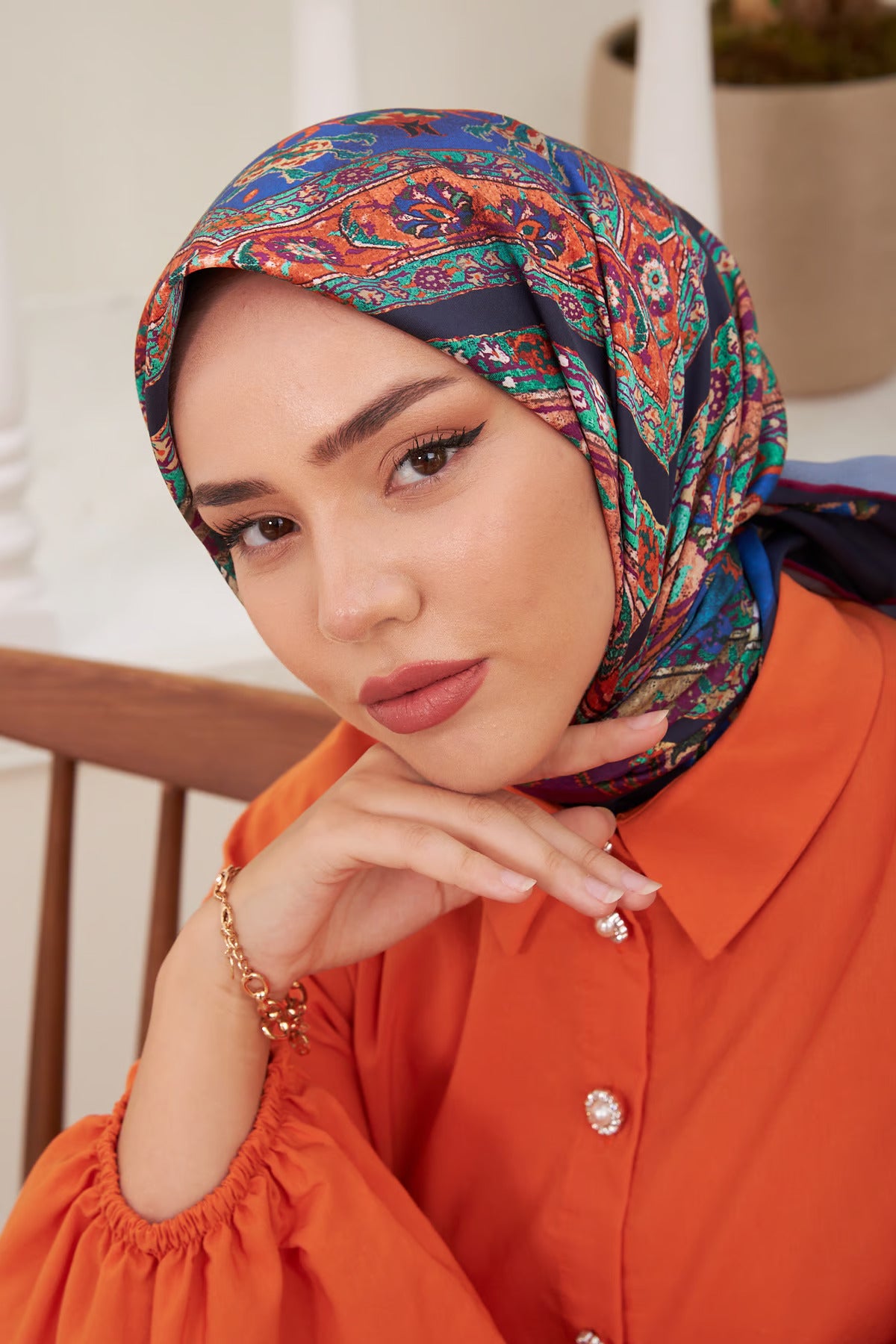 Silk Home Twill Eşarp Etnik Desen Bordo