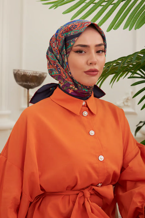 Silk Home Twill Eşarp Etnik Desen Bordo