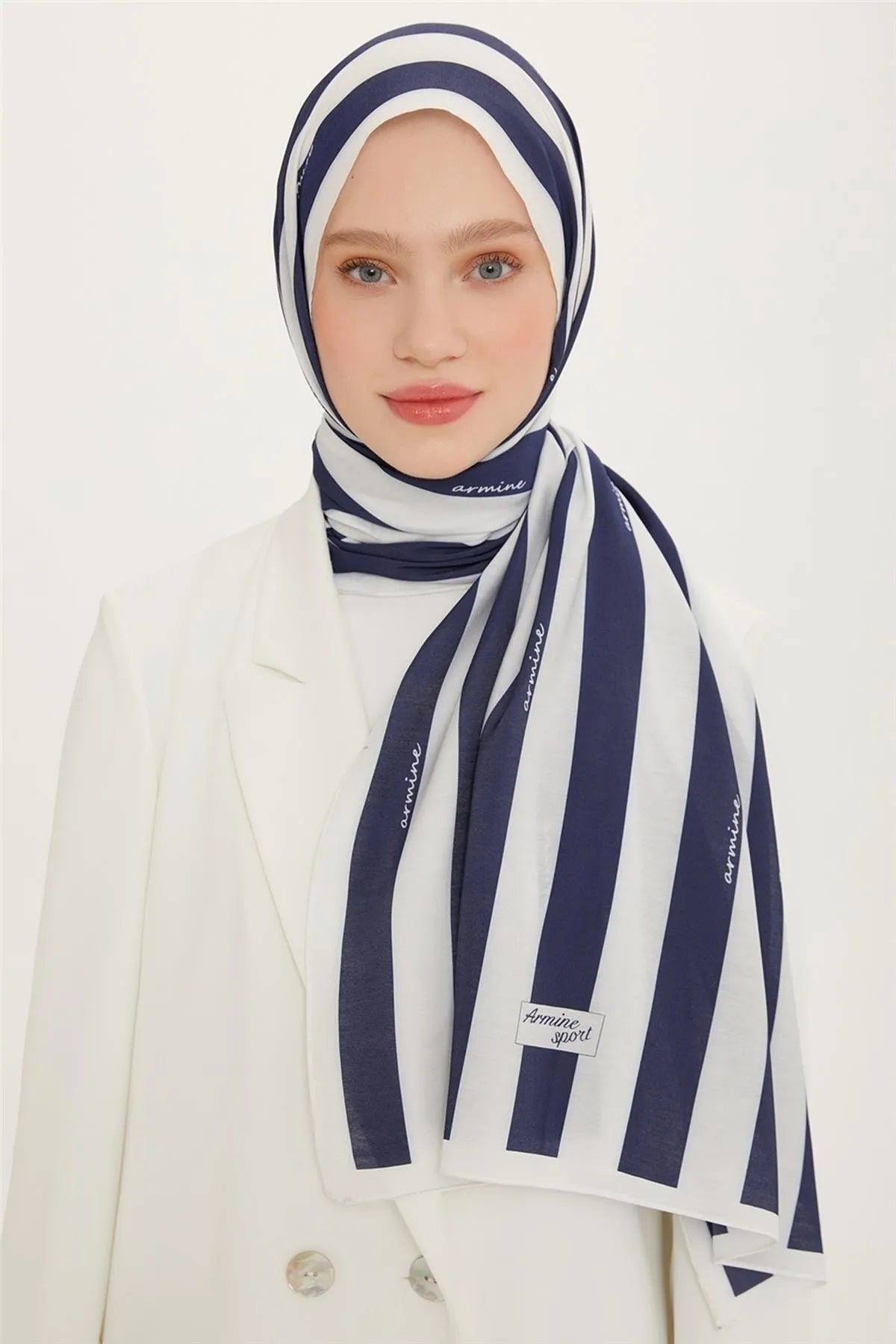 Armine Sport Modal Şal Lacivert-Beyaz