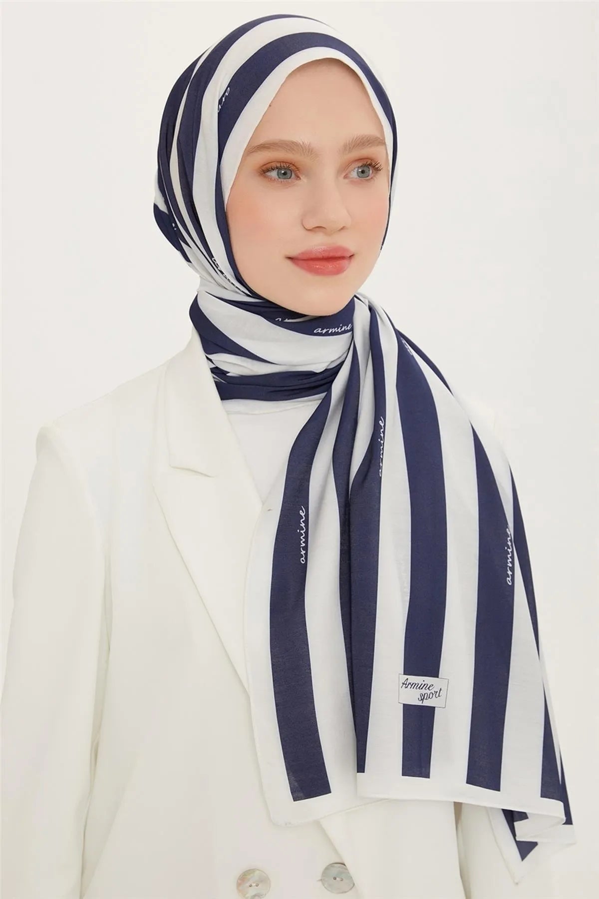 Armine Sport Modal Şal Lacivert-Beyaz