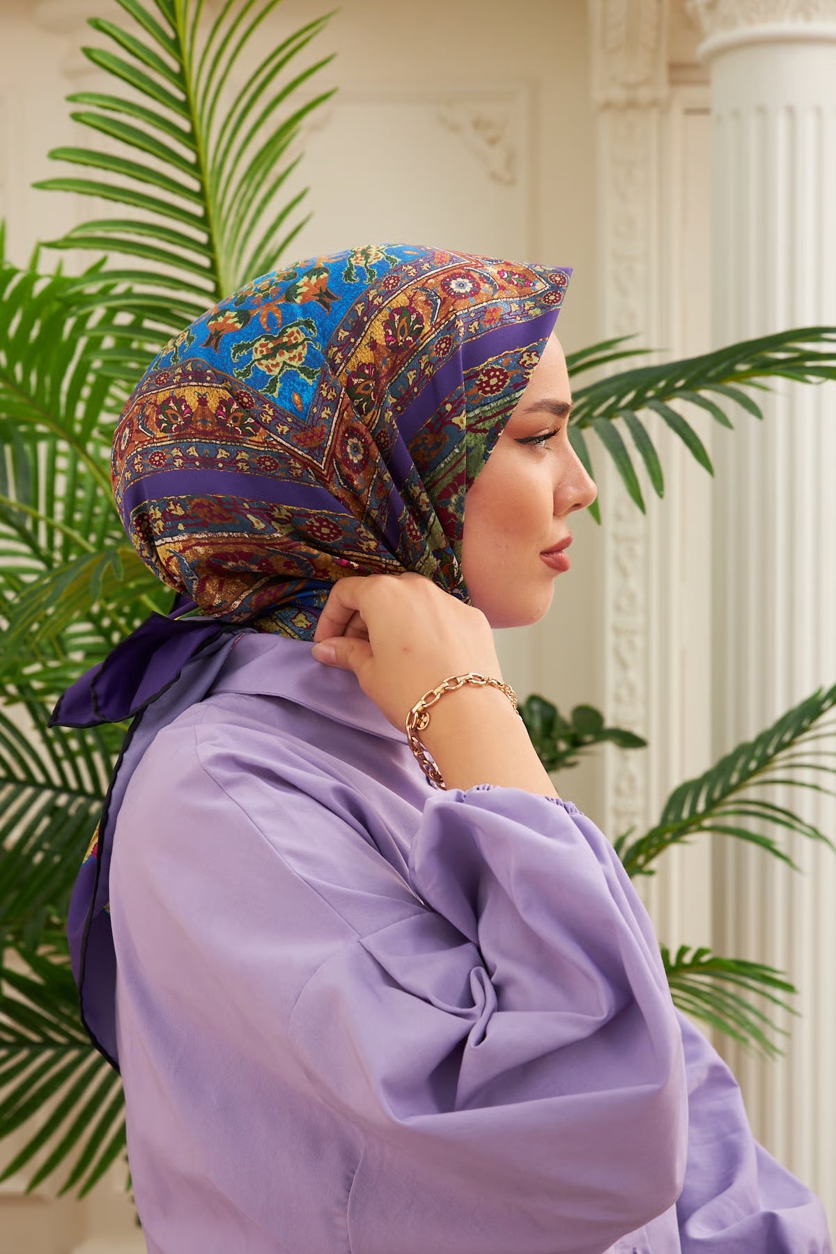 Silk Home Twill Eşarp Etnik Desen Mor