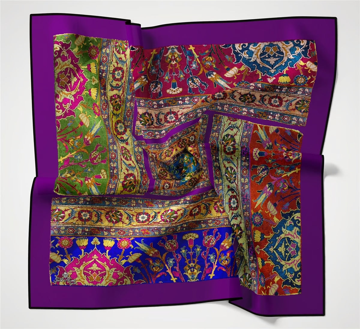 Silk Home Twill Eşarp Etnik Desen Mor