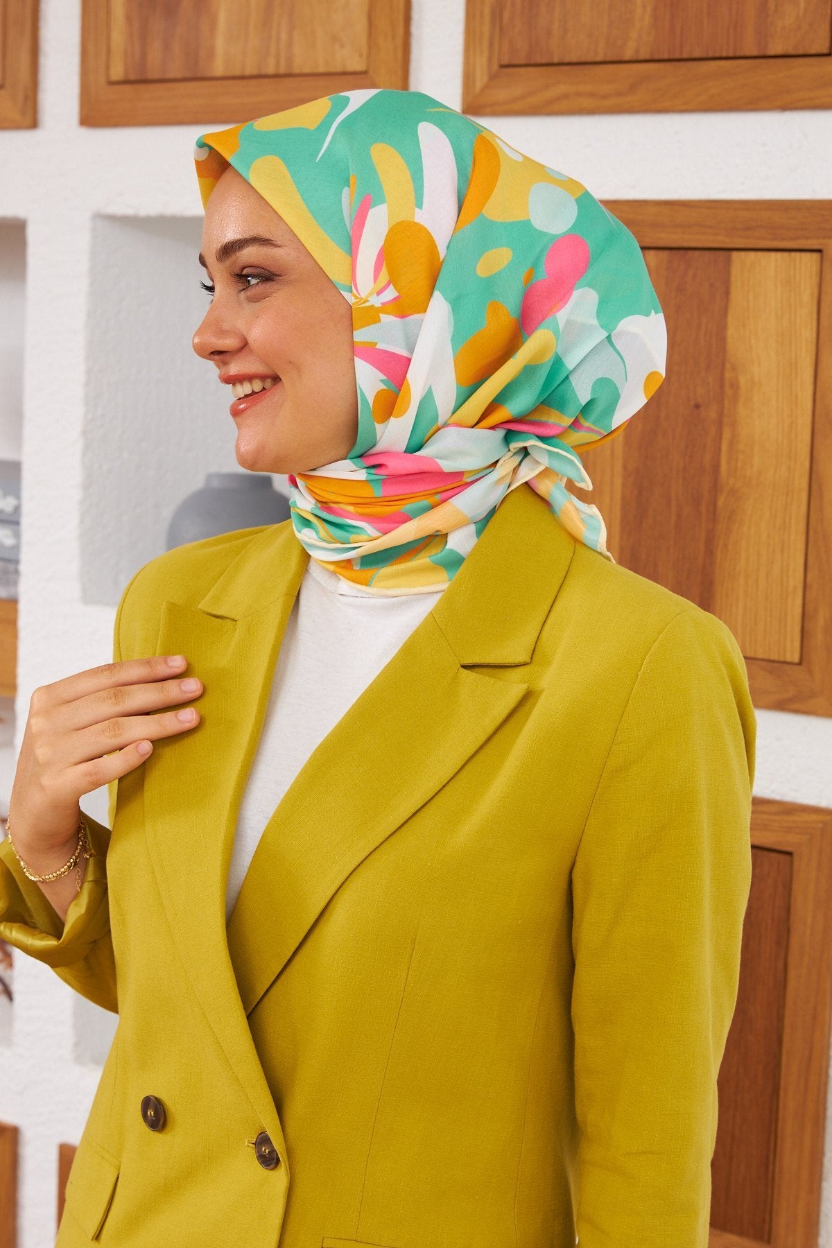 Nature Pearl Soft Eşarp Yeşil Turuncu