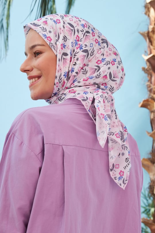 Zambak Hayal Pembe Pamuk Viskon Eşarp