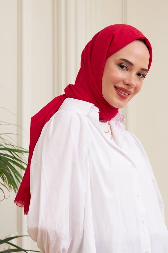İpekhan Bambu Kraş Şal Canlı Kırmızı