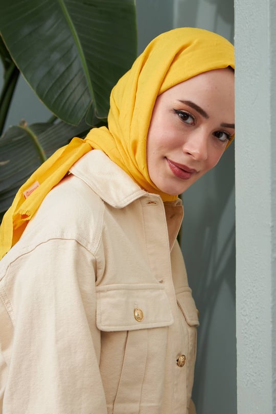 İpekhan Bambu Kraş Şal Limon Sarısı