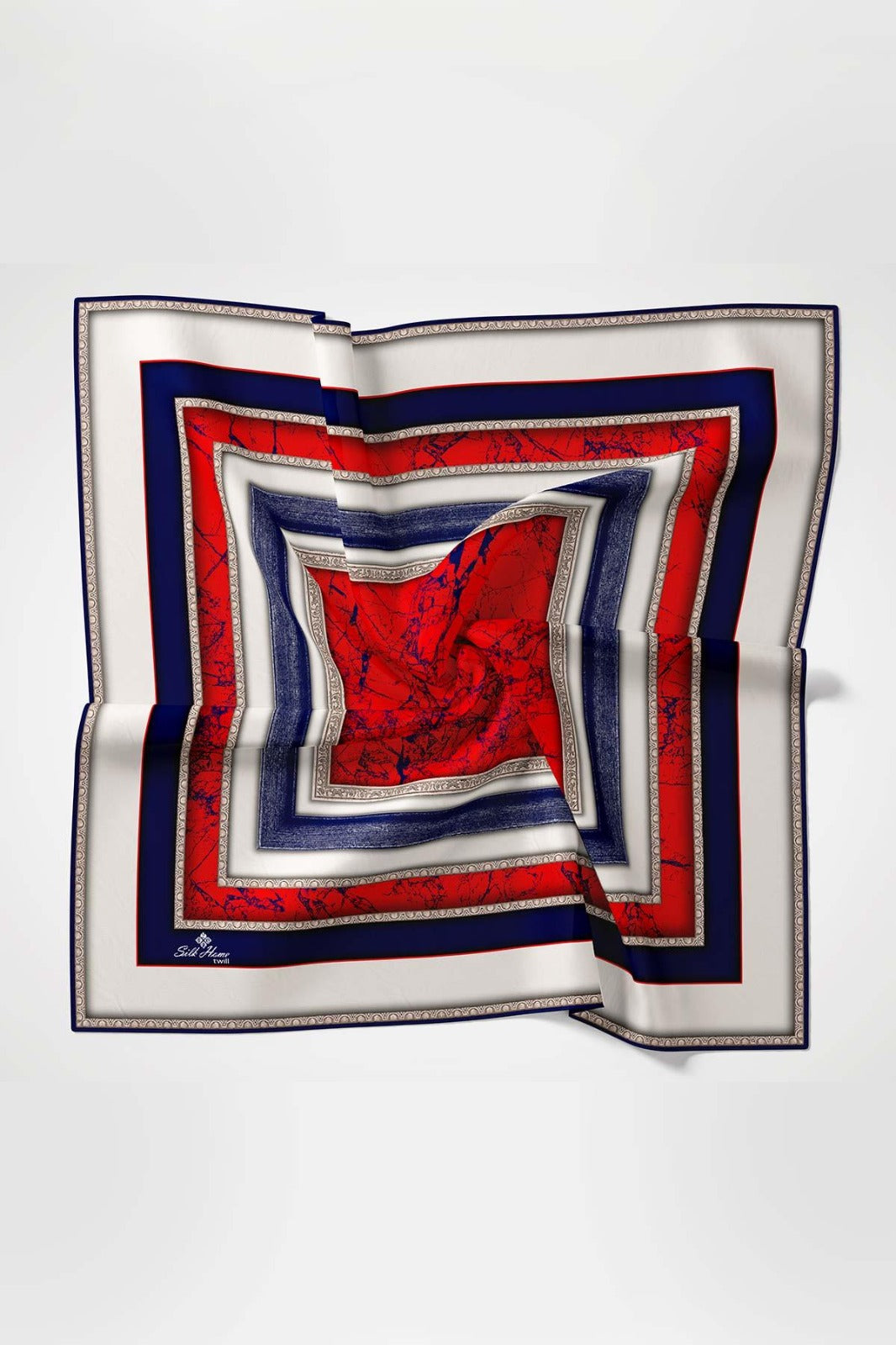 Silk Home Twill Eşarp Lacivert Kırmızı Detay
