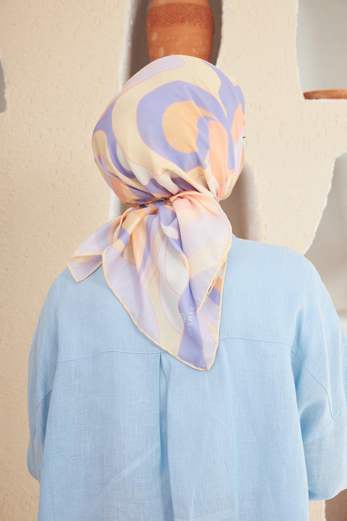 Yeni Twist Desen Pamuk Viskon Eşarp Lila Somon