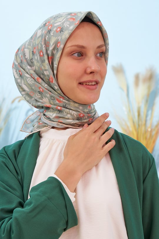 Zambak Yeşil Pamuk Eşarp
